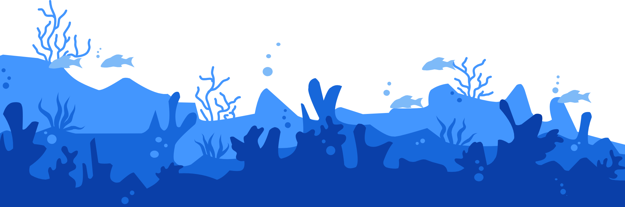 Séparateur bleu avec poissons et plantes entre les sections témoignages et partenaires